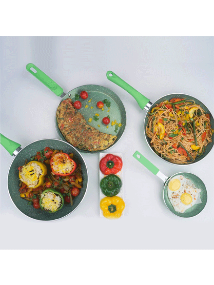 Green 4-Pieces Wonderchef Royal Velvet Induction Base Aluminium Cookware Set With Free Mini Frying Pan 