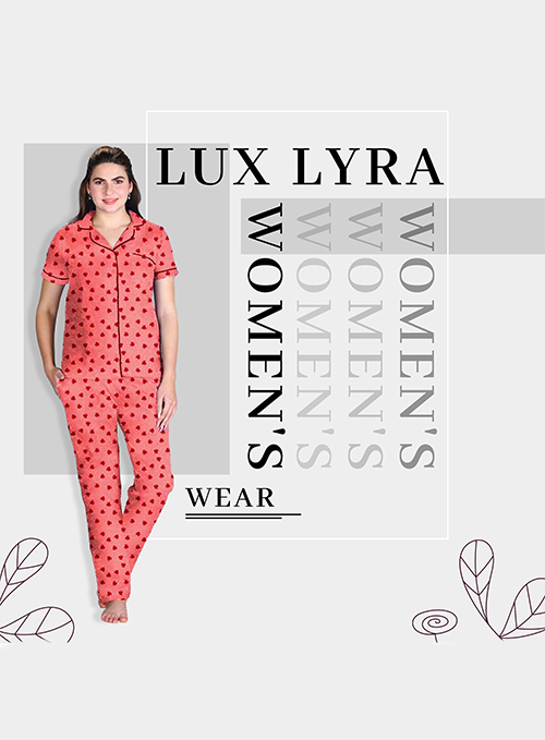 Lux Lyra Pink Printed Shirt Night Suit behalinternational